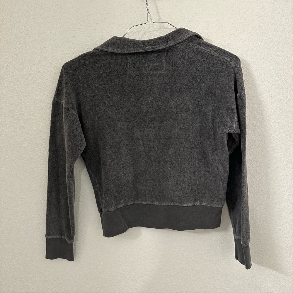 Honorine Hunter Polo Sweatshirt women’s size XS cropped grey Sherpa fleece top - Picture 3 of 6